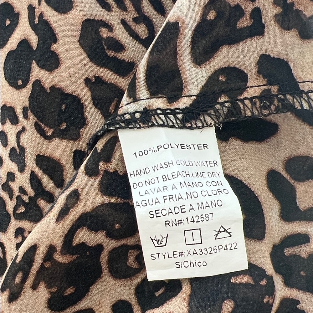 Xtaren Leopard Print Sheer Chiffon Roll Tab Sleeve Tunic Blouse - Picture 10 of 15